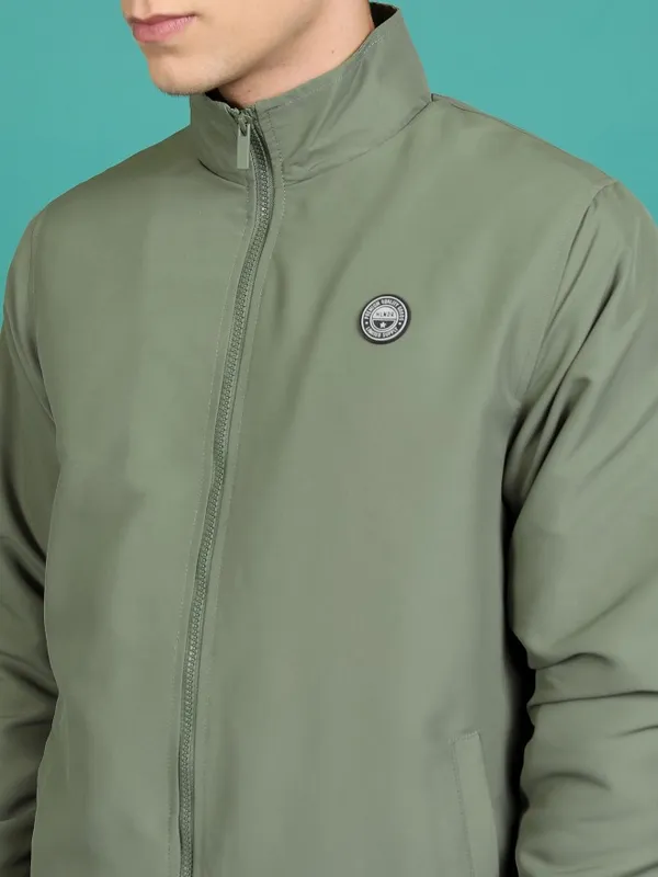  Highlander Men Olive Solid Bomber Jackets