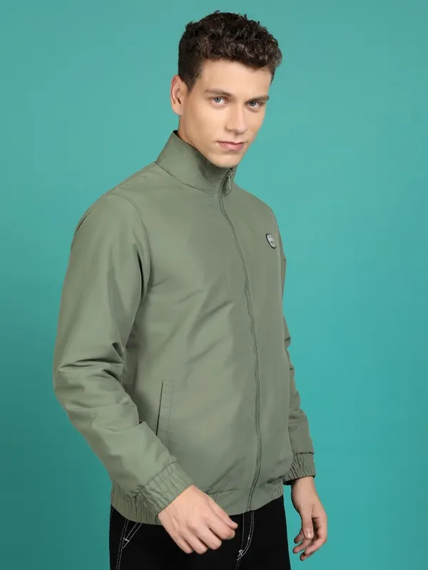  Highlander Men Olive Solid Bomber Jackets
