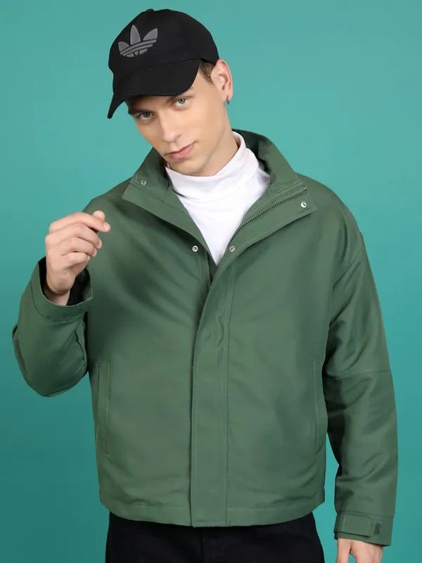  Highlander Men Olive Solid Bomber Jackets