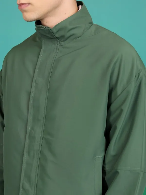  Highlander Men Olive Solid Bomber Jackets