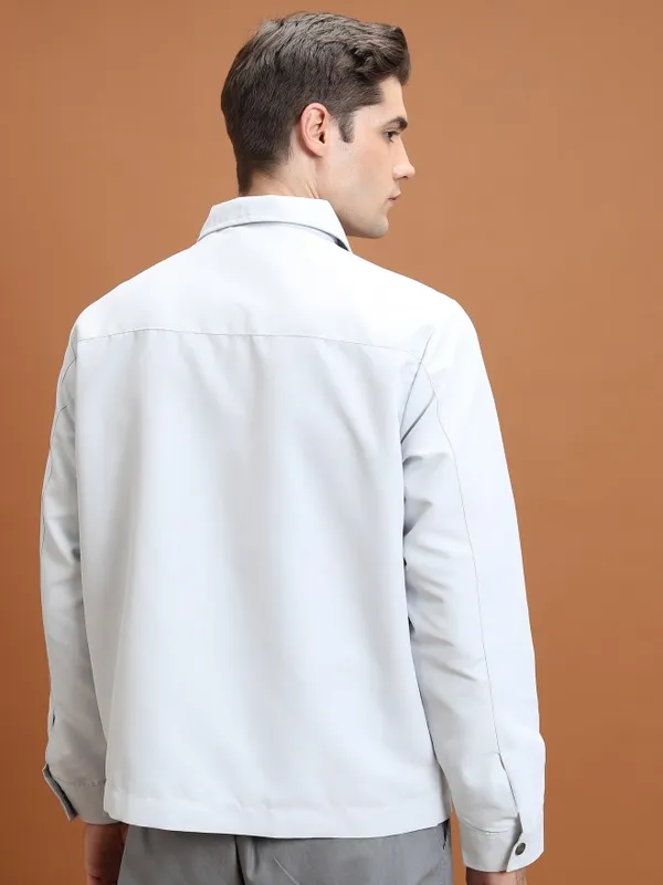  Highlander Men Grey Solid Open Front Jacket Jackets