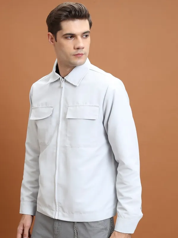  Highlander Men Grey Solid Open Front Jacket Jackets