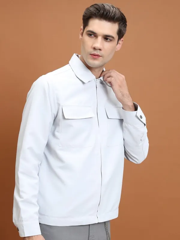  Highlander Men Grey Solid Open Front Jacket Jackets