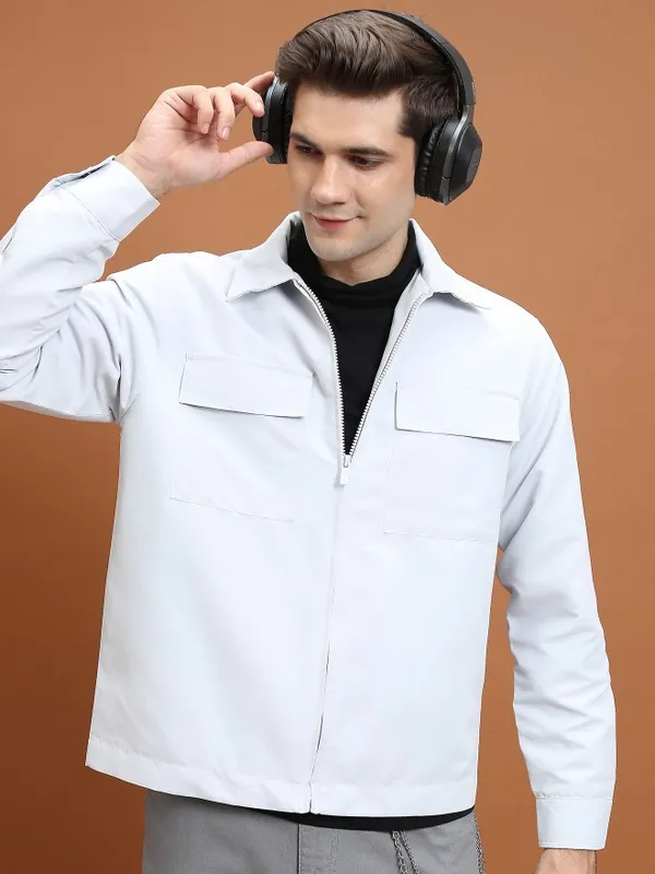 Highlander Men Grey Solid Open Front Jacket