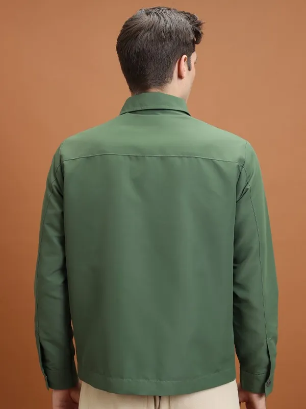 Highlander Men Olive Solid Open Front Jacket