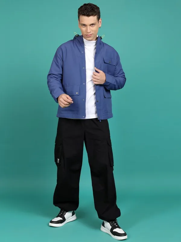 Highlander Men Blue Solid Open Front Jacket