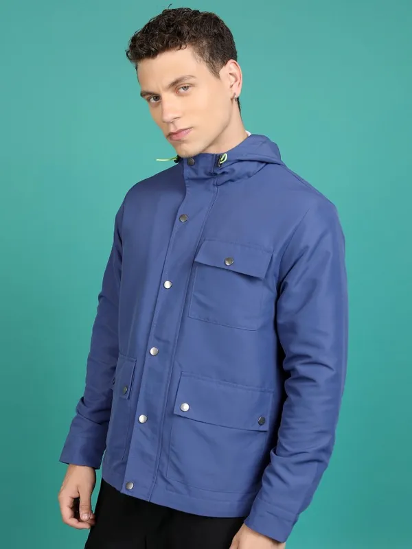 Highlander Men Blue Solid Open Front Jacket