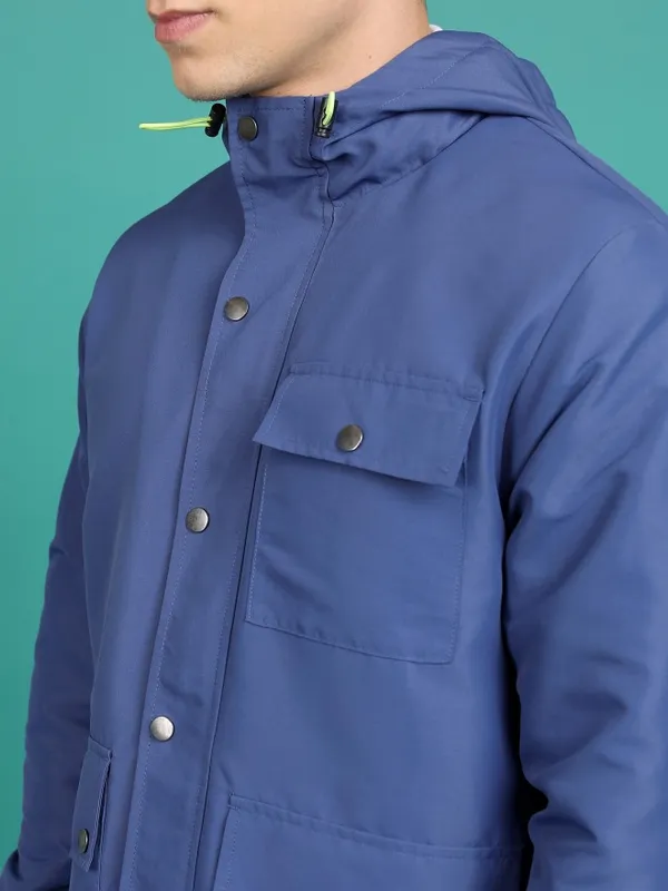 Highlander Men Blue Solid Open Front Jacket