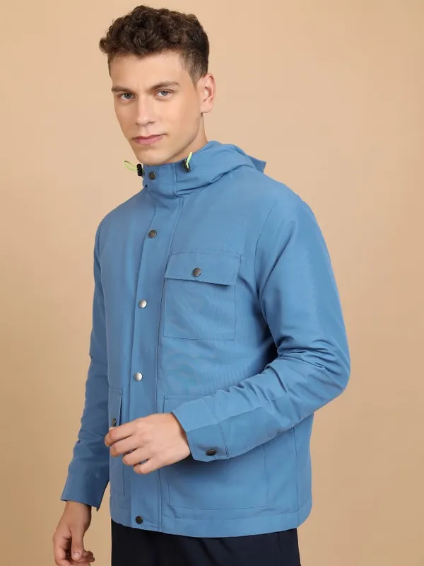 Highlander Men Blue Solid Open Front Jacket