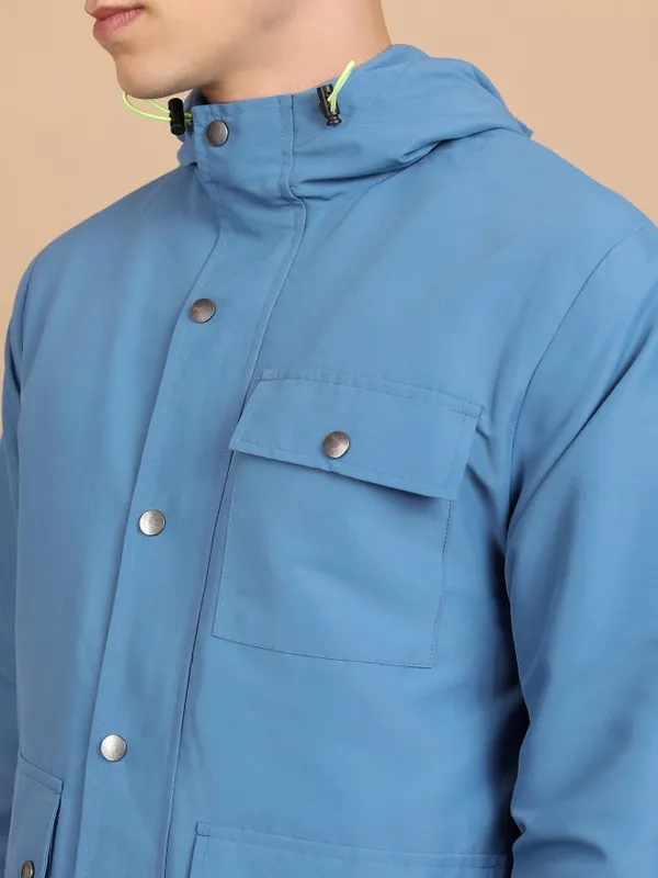 Highlander Men Blue Solid Open Front Jacket