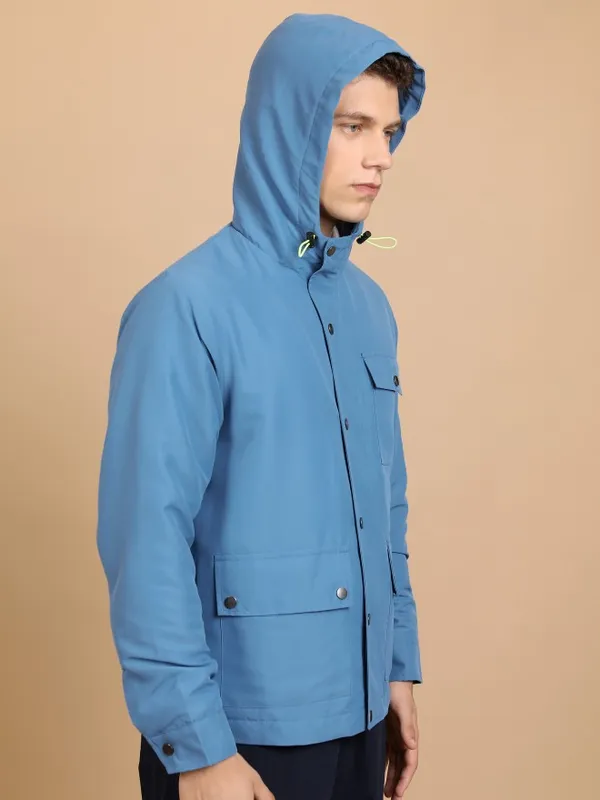 Highlander Men Blue Solid Open Front Jacket