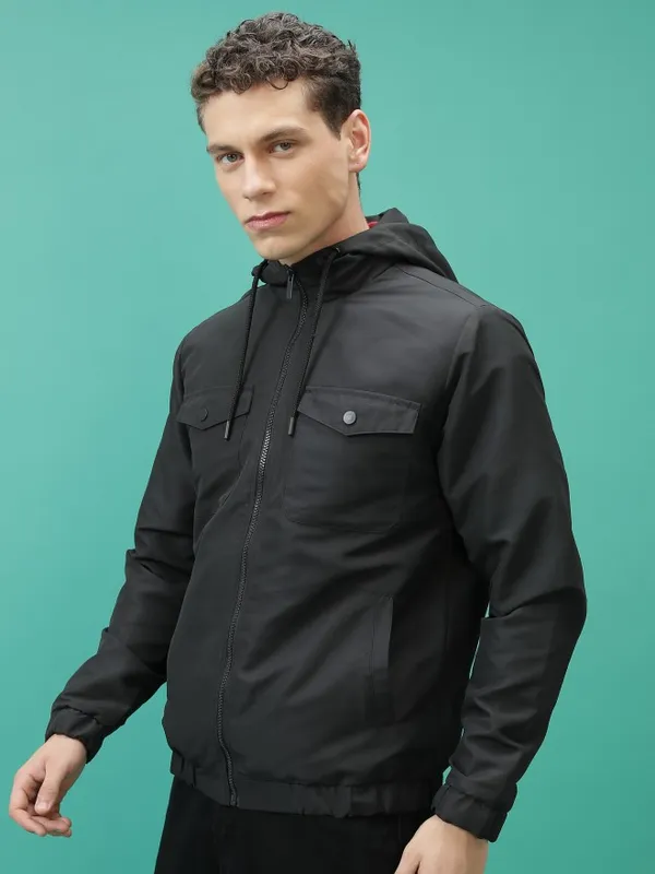  Highlander Men Black Solid Open Front Jacket Jackets