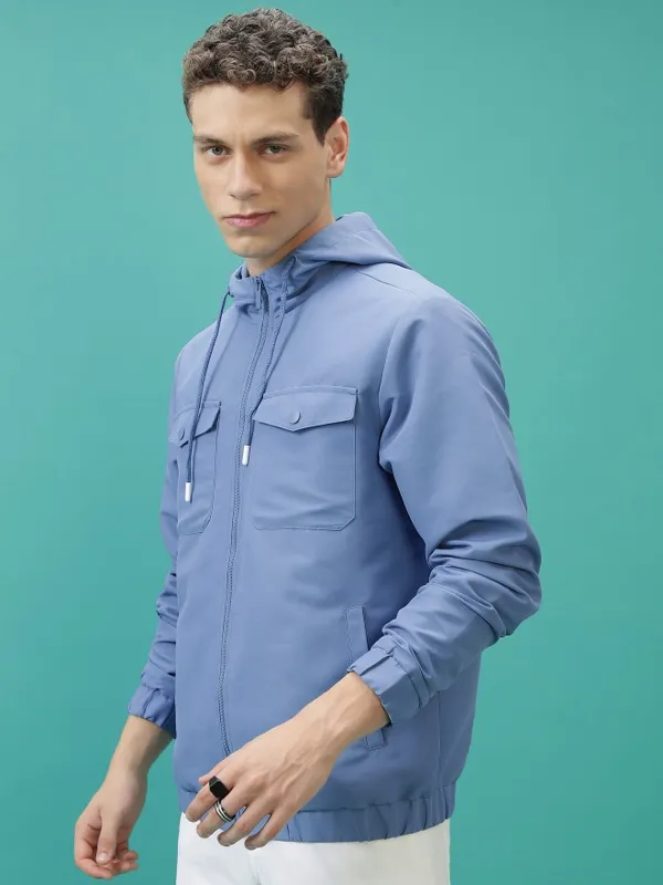 Highlander Men Blue Solid Open Front Jacket