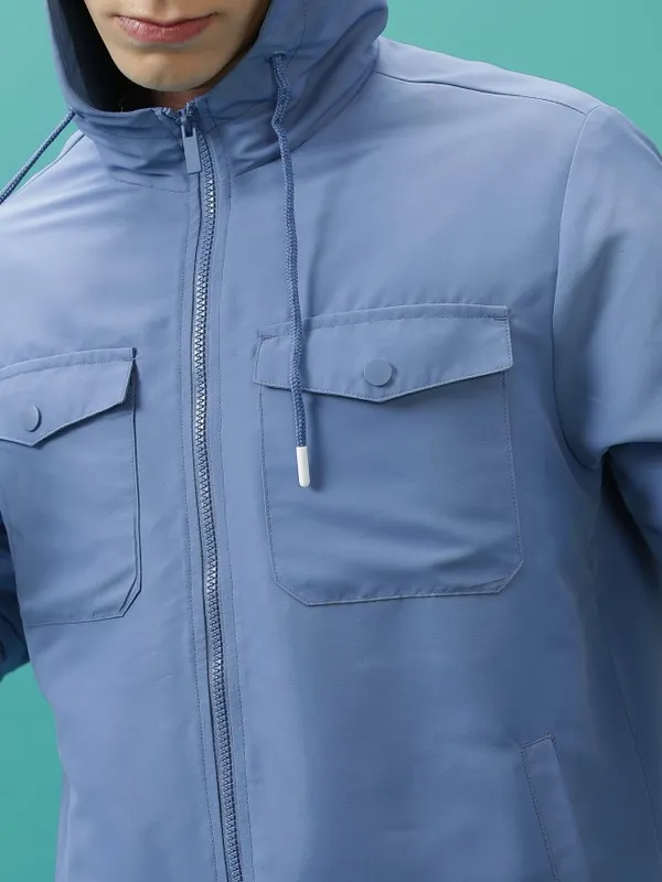 Highlander Men Blue Solid Open Front Jacket