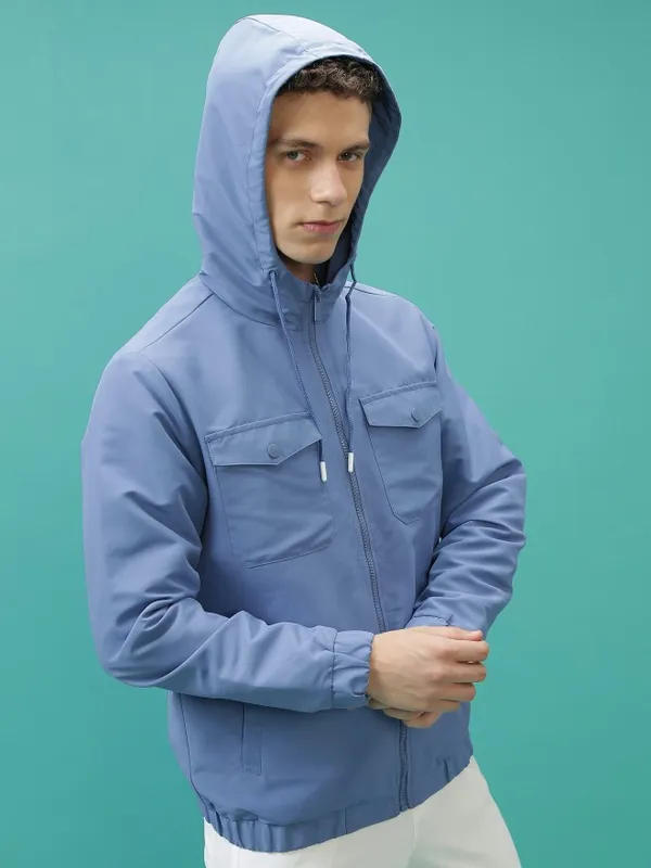 Highlander Men Blue Solid Open Front Jacket