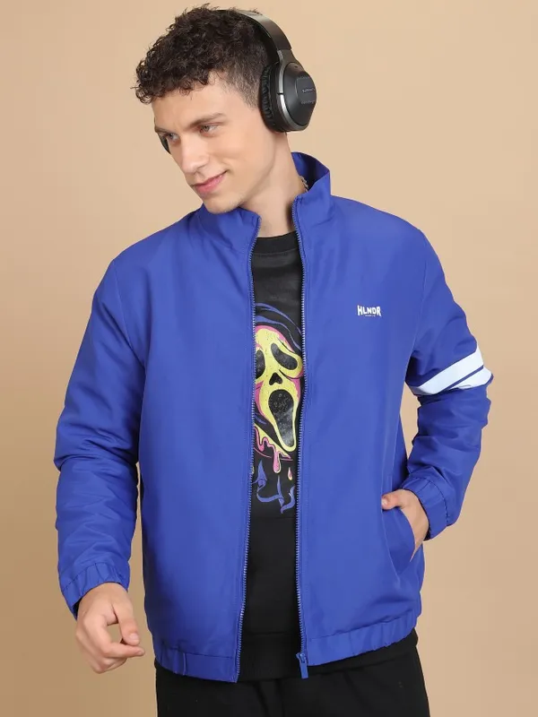 Highlander Men Blue Solid Open Front Jacket