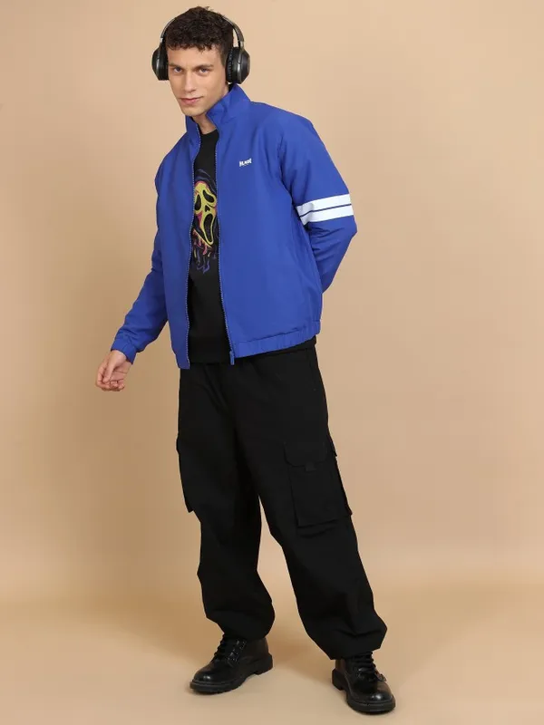 Highlander Men Blue Solid Open Front Jacket
