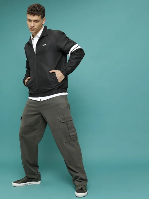 Highlander Men Black Solid Open Front Jacket