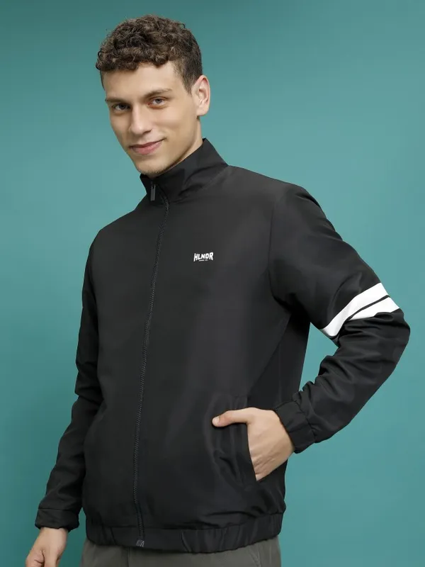 Highlander Men Black Solid Open Front Jacket