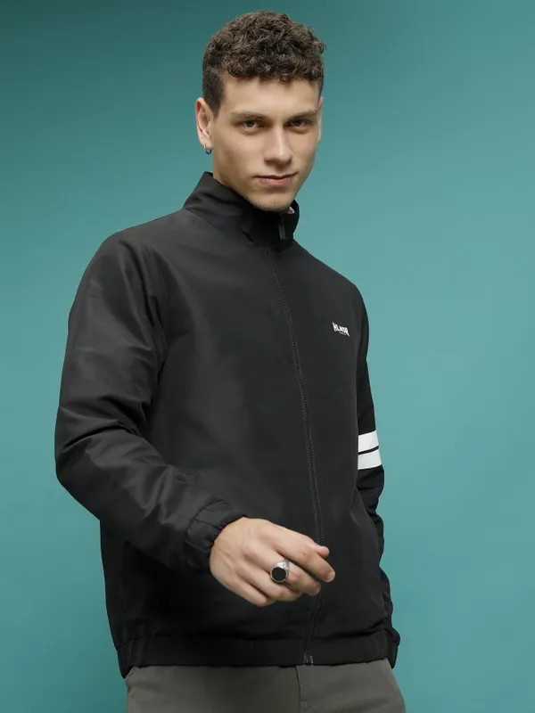 Highlander Men Black Solid Open Front Jacket