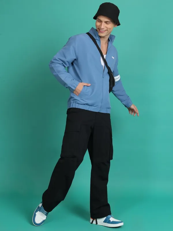  Highlander Men Blue Solid Bomber Jackets