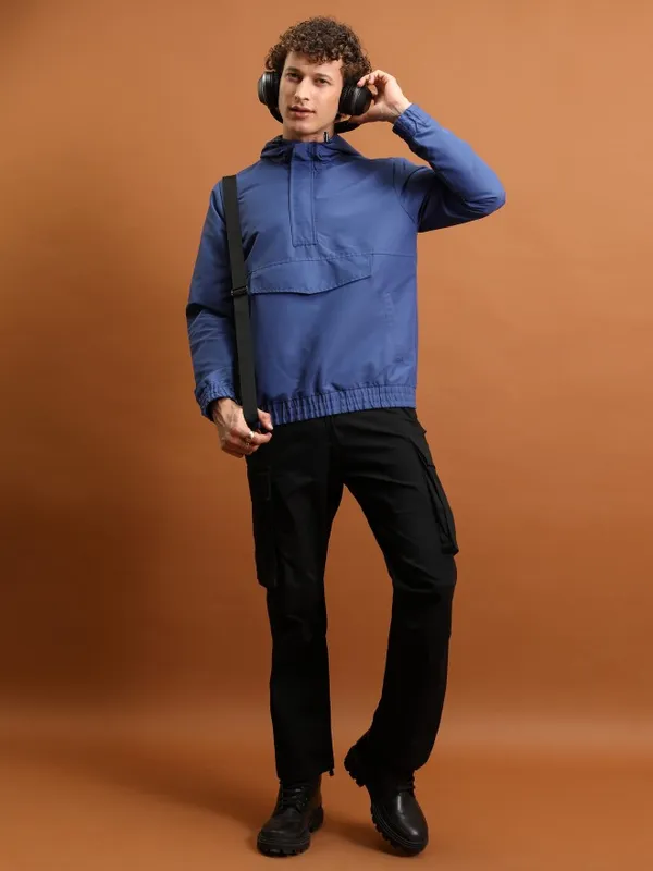 Highlander Men Blue Solid Open Front Jacket