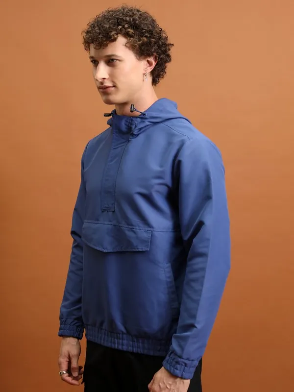 Highlander Men Blue Solid Open Front Jacket