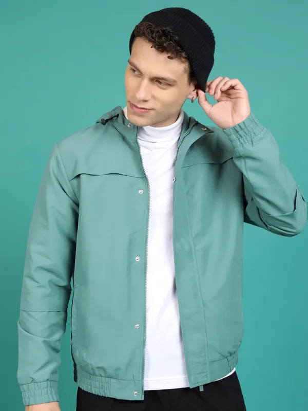  Highlander Men Olive Solid Bomber Jackets