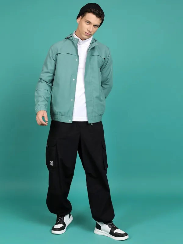  Highlander Men Olive Solid Bomber Jackets