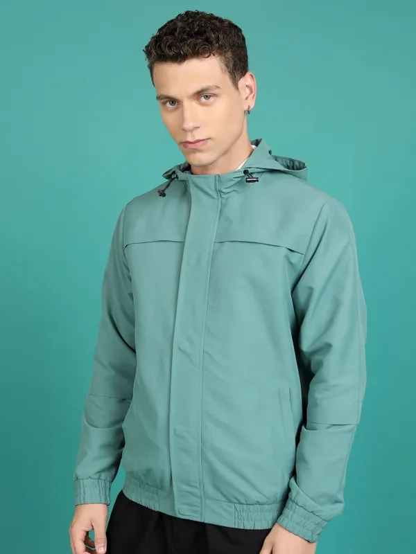  Highlander Men Olive Solid Bomber Jackets