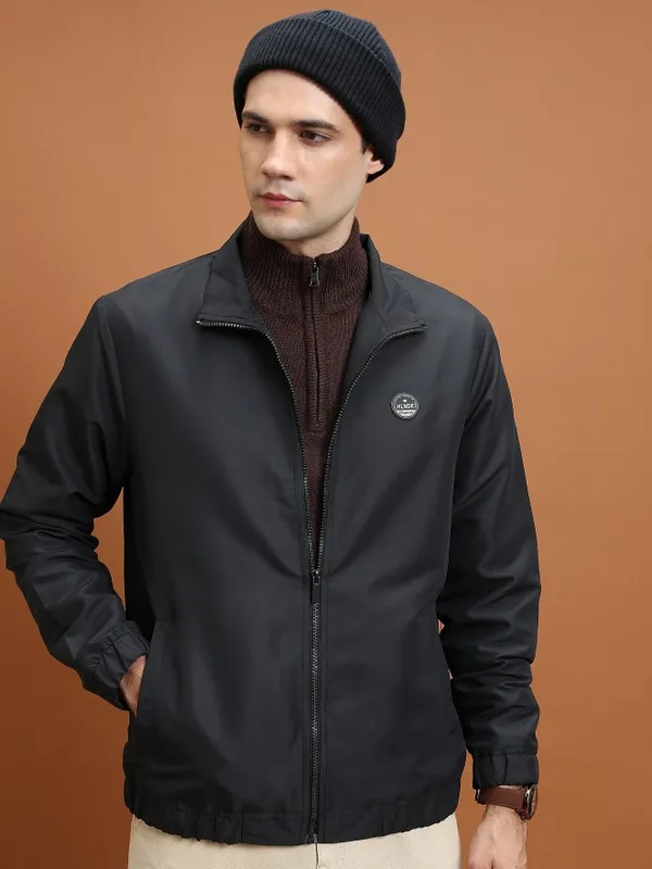  Highlander Men Black Solid Bomber Jackets