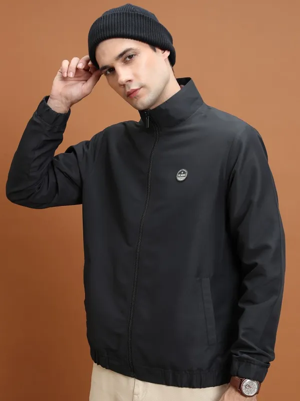  Highlander Men Black Solid Bomber Jackets