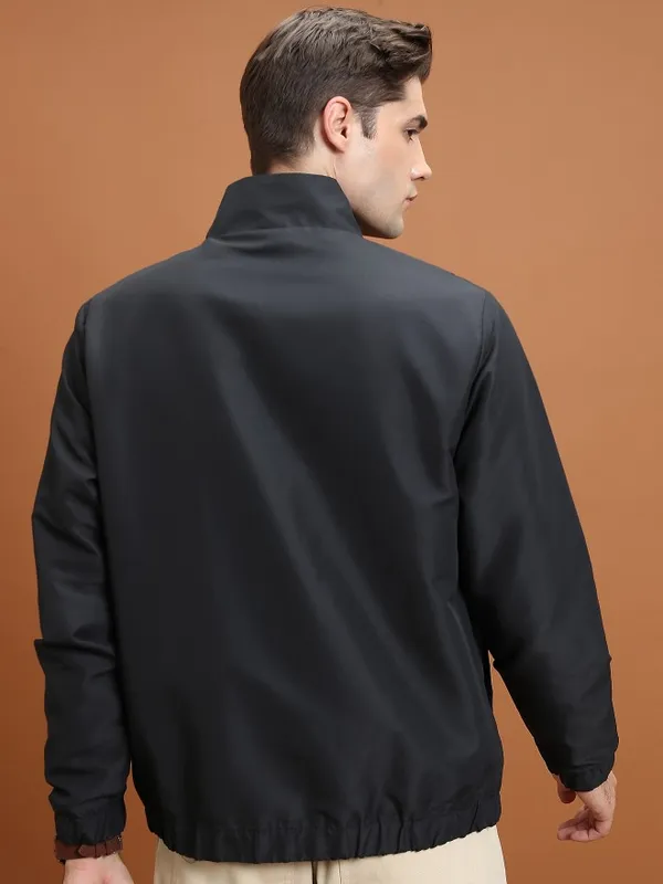  Highlander Men Black Solid Bomber Jackets