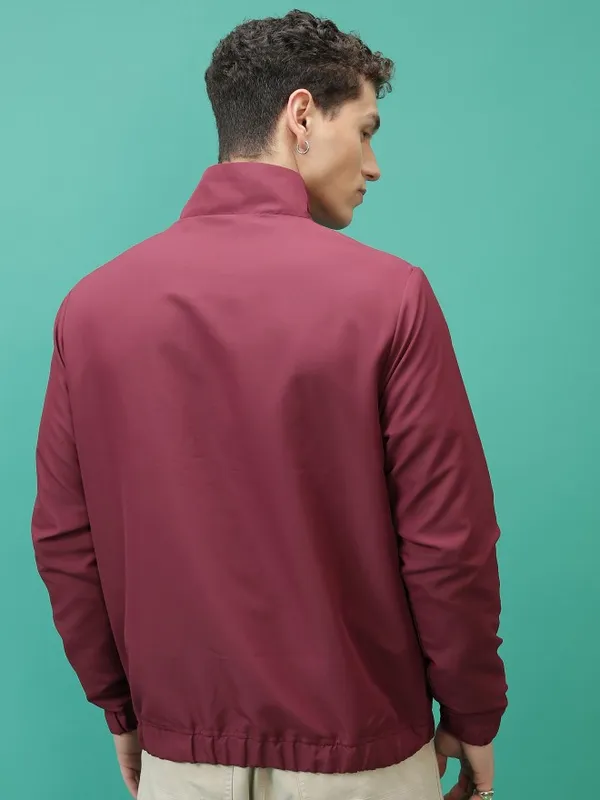  Highlander Men Maroon Solid Bomber Jackets