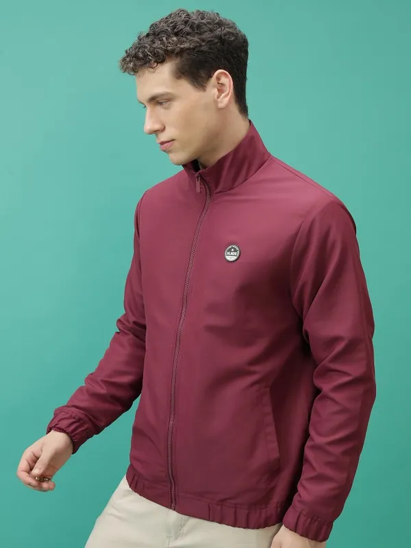  Highlander Men Maroon Solid Bomber Jackets