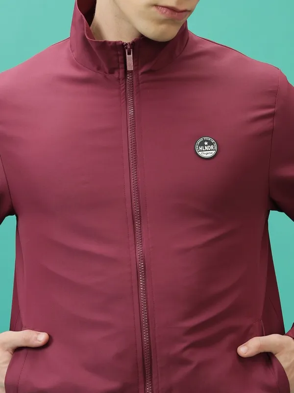  Highlander Men Maroon Solid Bomber Jackets