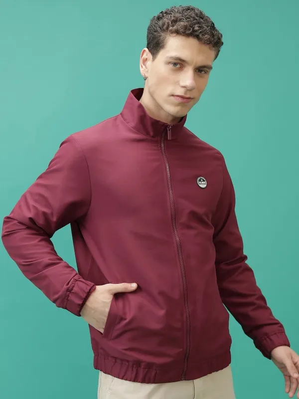  Highlander Men Maroon Solid Bomber Jackets