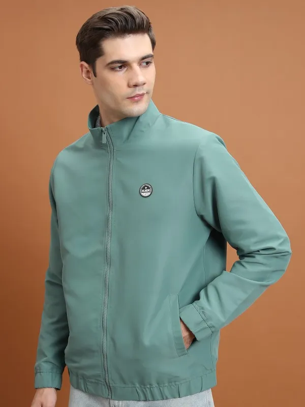  Highlander Men Olive Solid Bomber Jackets