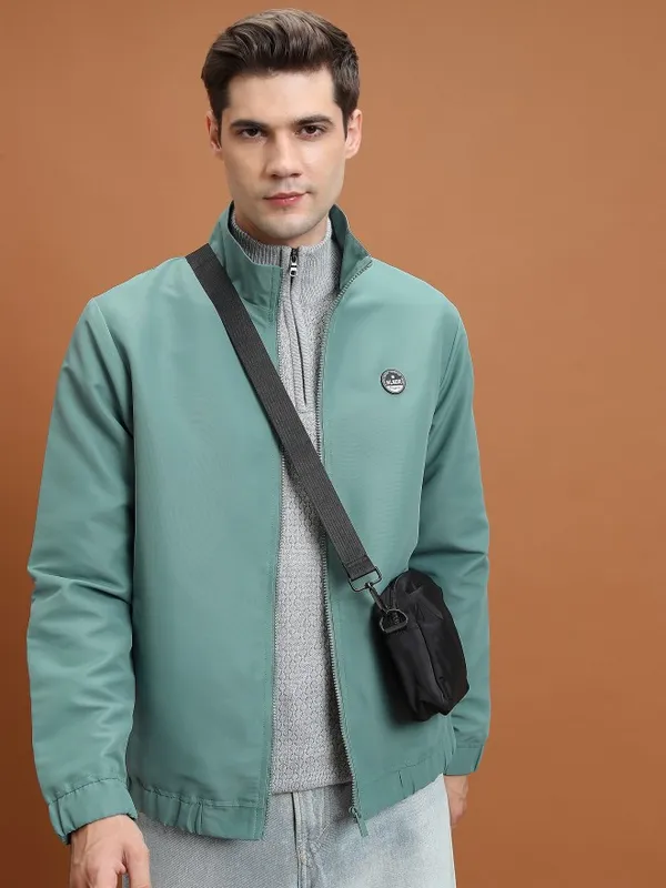 Men Solid Bomber Jacket