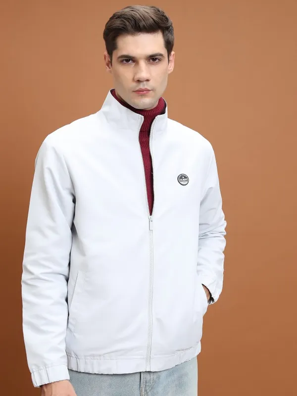  Highlander Men Grey Solid Bomber Jackets