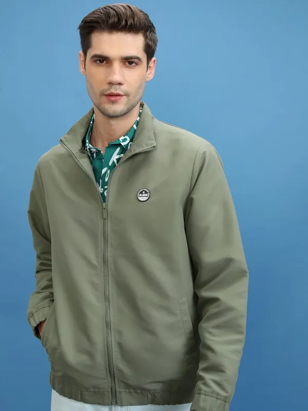 Men Solid Bomber Jacket