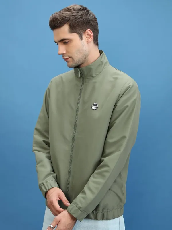  Highlander Men Olive Solid Bomber Jackets