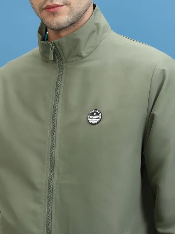  Highlander Men Olive Solid Bomber Jackets