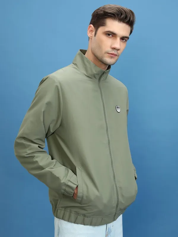  Highlander Men Olive Solid Bomber Jackets