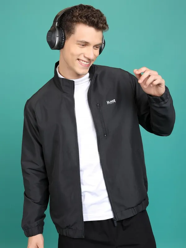  Highlander Men Black Solid Bomber Jackets