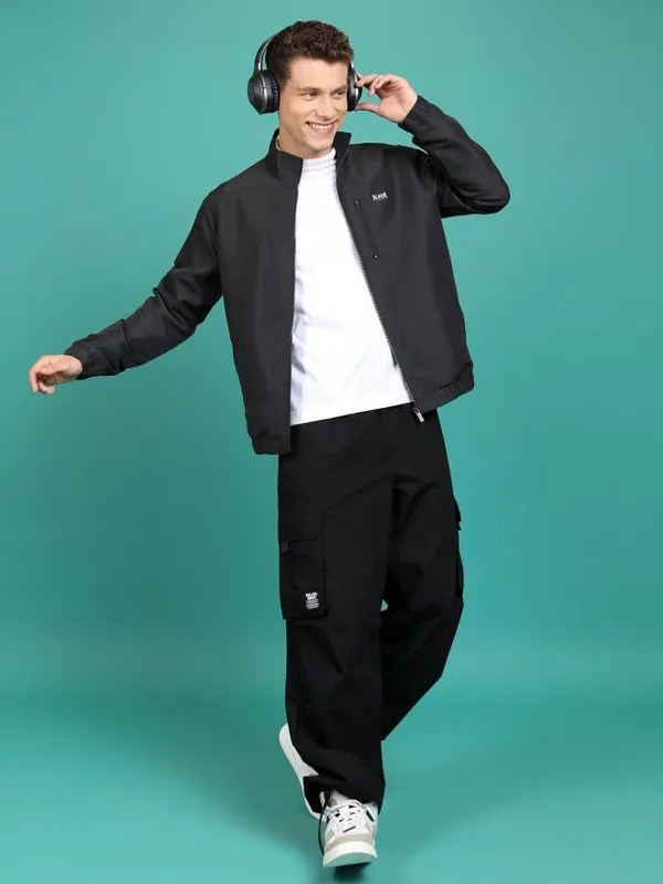  Highlander Men Black Solid Bomber Jackets