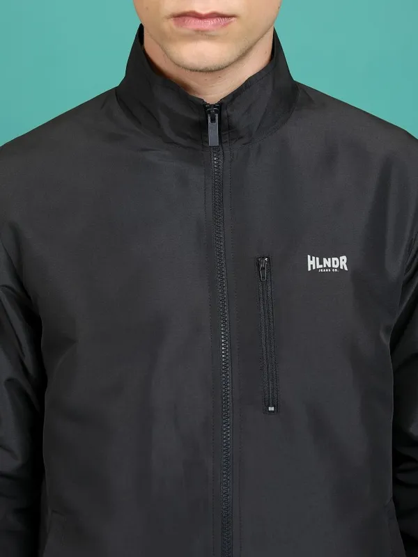  Highlander Men Black Solid Bomber Jackets