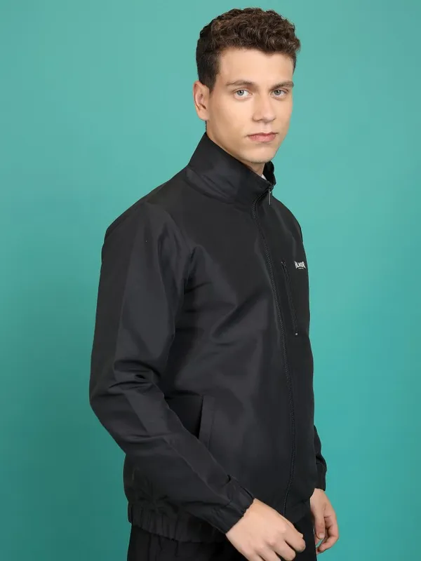  Highlander Men Black Solid Bomber Jackets