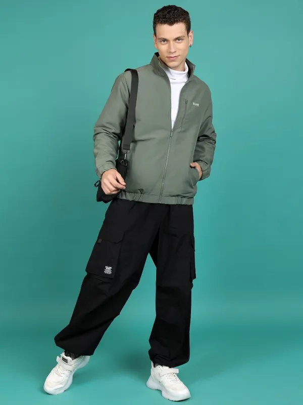  Highlander Men Olive Solid Bomber Jackets