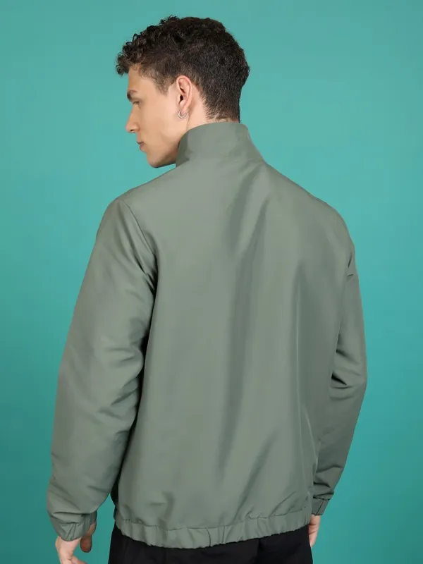  Highlander Men Olive Solid Bomber Jackets